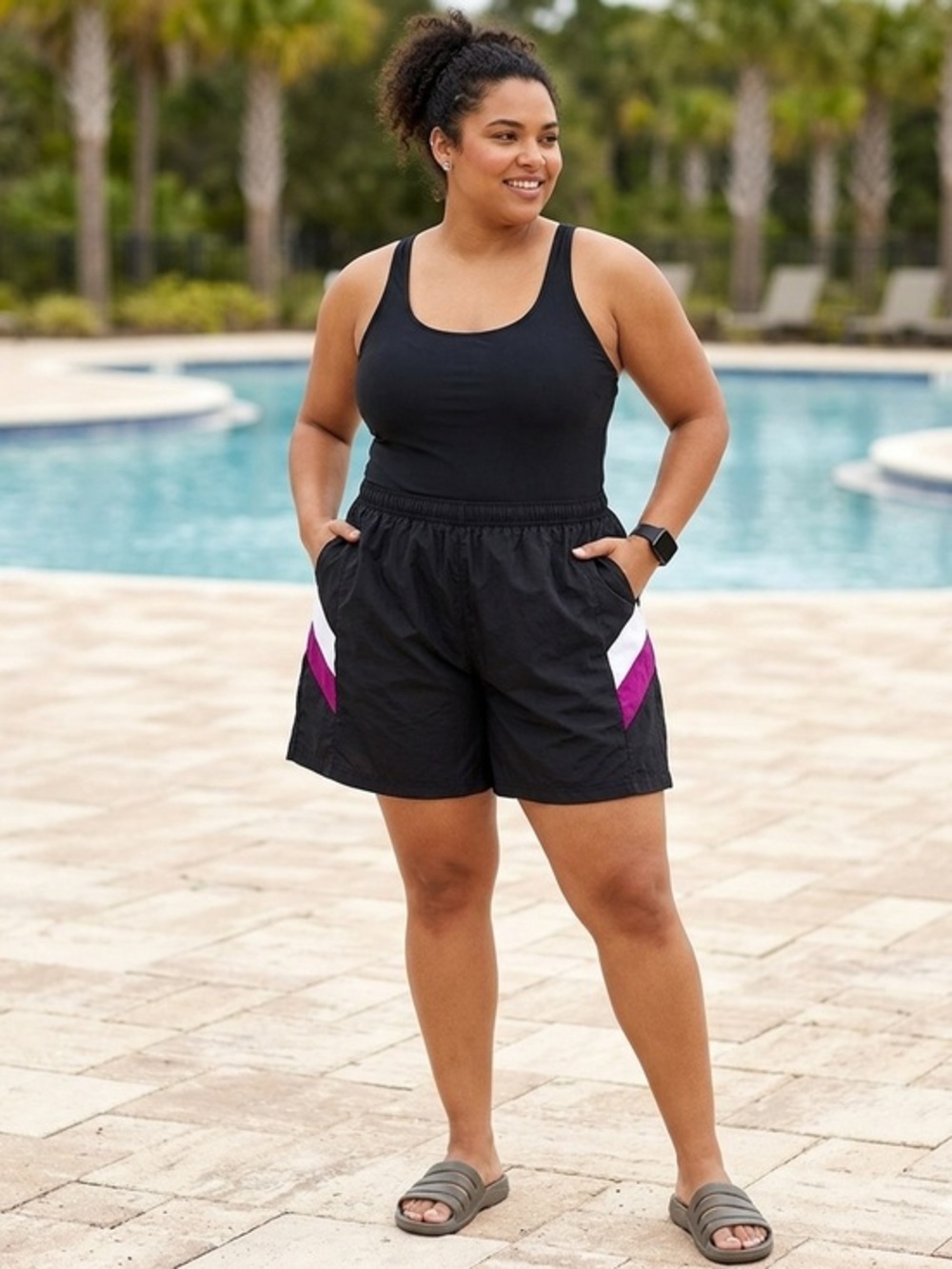 NWT Inches Off Swimwear Plus Size 1X Swimsuit Swim Shorts Black Slimming Classic